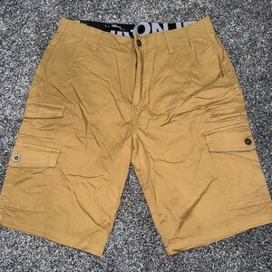 Men’s “desert camel” khaki cargo shorts: size 32.